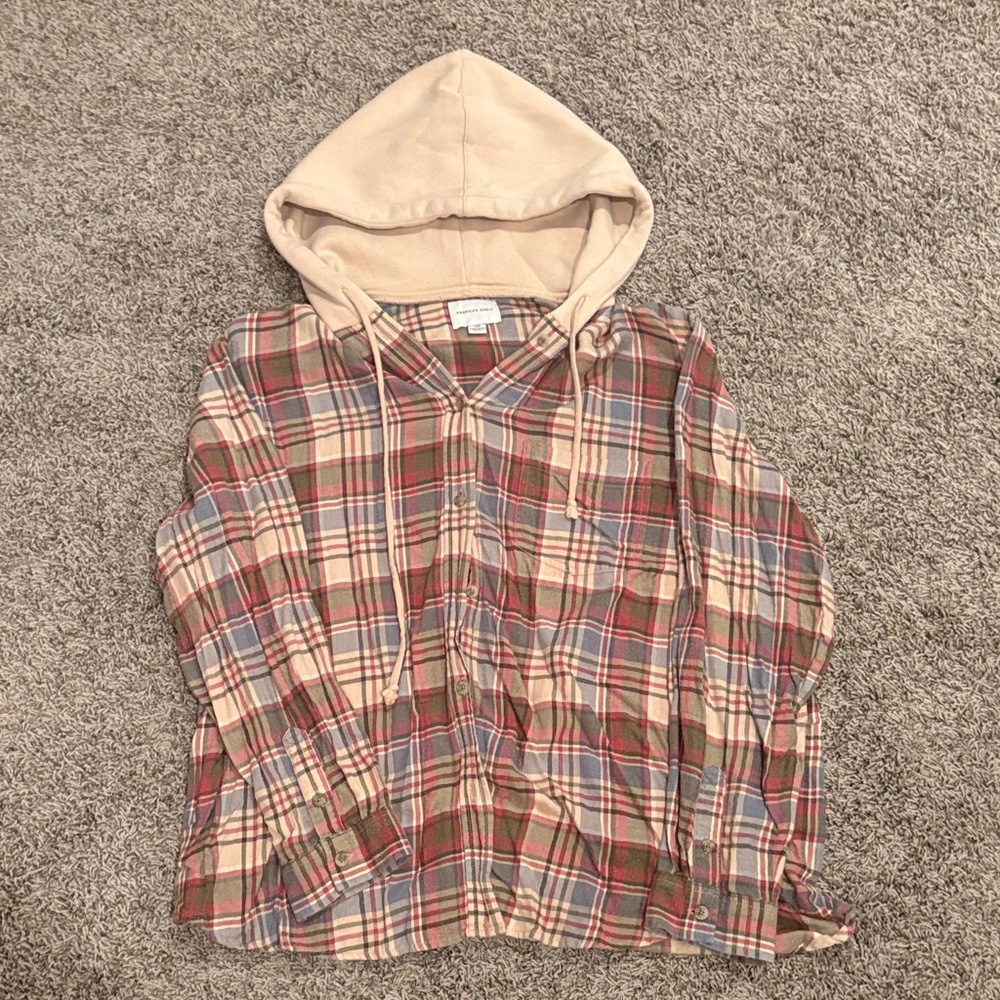 American Eagle Outfitters Plaid Shirt with Tan Hood
